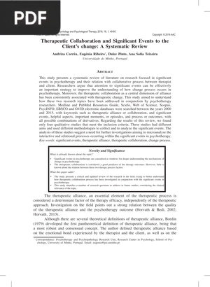 Therapeutic Collaboration and Significant Events to the Client’s change - A Systematic Review