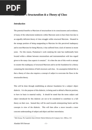 Althusser’s Structuralism and a Theory of Class