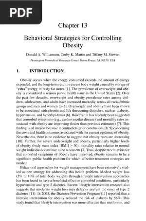 Behavioral Strategies for Controlling Obesity