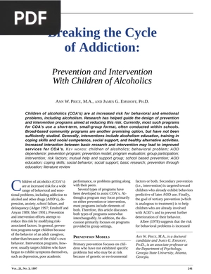 Breaking the Cycle of Addiction: Prevention and Intervention With Children of Alcoholics (Article)
