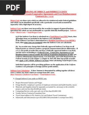 Charging of Direct and Indirect Costs Under Federal Grants Cooperative Agreements and Cost Reimbursement Contracts (Article)