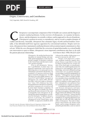 Chiropractic - Origins, Controversies, and Contributions (Article)