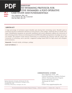 Clinical Commentary Return to Swimming Protocol for Competitive Swimmers a Post Operative Case Study and Fundamentals