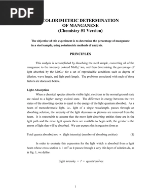 Colorimetric Determination Of Manganese