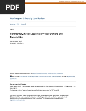 Commentary: Greek Legal History. Its Functions and Potentialities