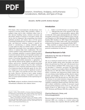 Fish Sedation Anesthesia Analgesia and Euthanasia Considerations Methods and Types of Drugs