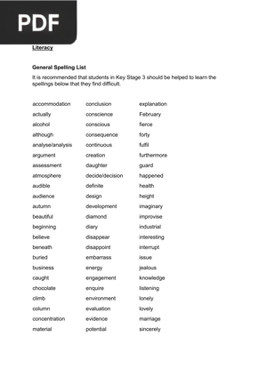 KS3 Spelling Lists