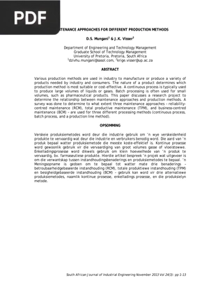 Maintenance Approaches for Different Production Methods