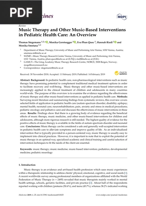 Music Therapy and Other Music-Based Interventions in Pediatric Health Care: An Overview