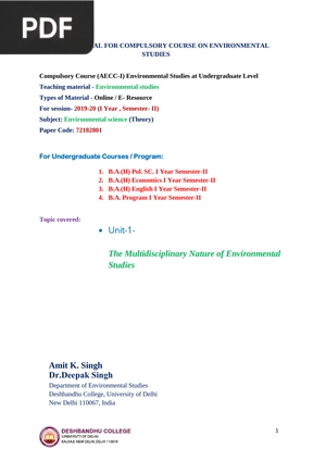 Study Material for Compulsory Course on Environmental Studies