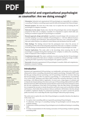 Training the industrial and organisational psychologist as counsellor: Are we doing enough?