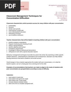 Classroom Management Techniques for Concentration Difficulties (Article)