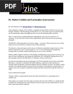 Dr Robert Cialdini and 6 Principles of Persuasion (Article)