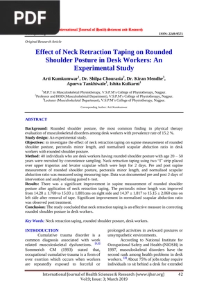Effect of Neck Retraction Taping on Rounded Shoulder Posture in Desk Workers An Experimental Study (Article)