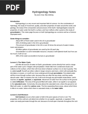 Hydrogeology Notes