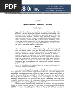 Hypnosis and the Counseling Profession