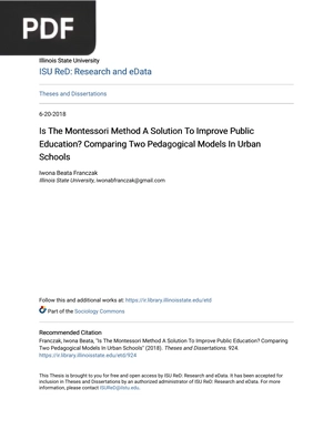 Is The Montessori Method A Solution To Improve Public Education Comparing Two Pedagogical Models In Urban Schools