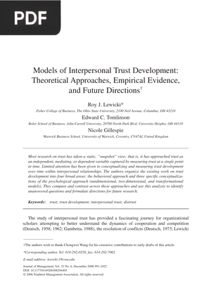 Models of Interpersonal Trust Development - Theoretical Approaches, Empirical Evidence, and Future Directions