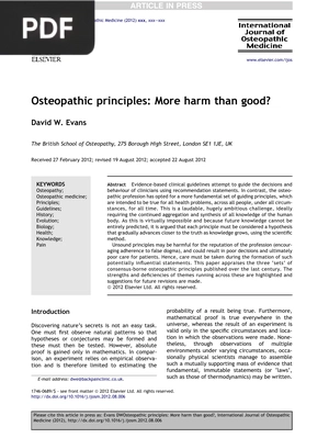 Osteopathic principles: More harm than good? (Article)