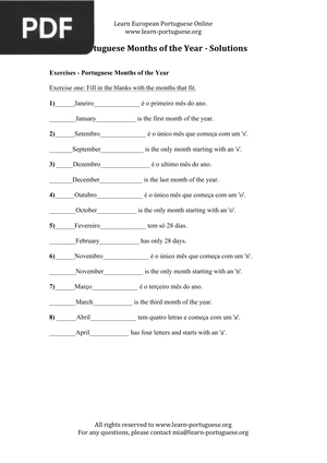 Portuguese Months of the Year – Solutions
