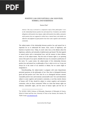 Positive Law and Natural Law Han Feizi Hobbes and Habermas