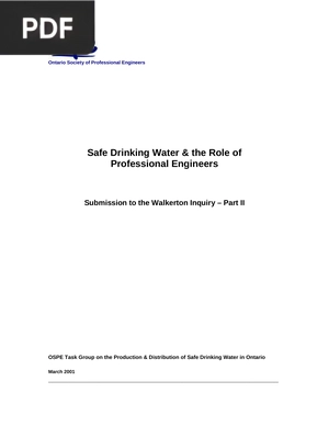 Safe Drinking Water & the Role of Professional Engineers