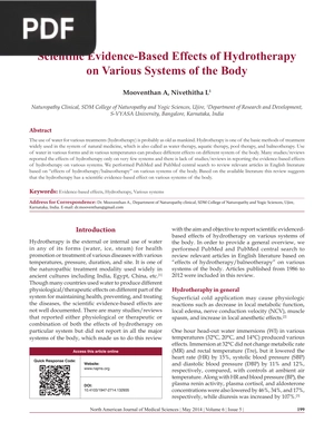 Scientifi c Evidence-Based Effects of Hydrotherapy on Various Systems of the Body