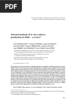 Selected methods of in vitro embryo production in felids a review