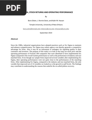 Six Sigma, Stock Returns and Operating Performance