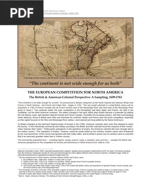 The European Competition for North America - The British & American Colonial Perspective: A Sampling, 1699-1763