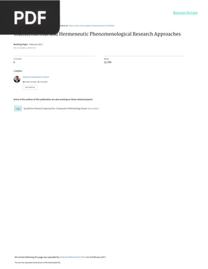 Transcendental and Hermeneutic Phenomenological Research Approaches (Article)
