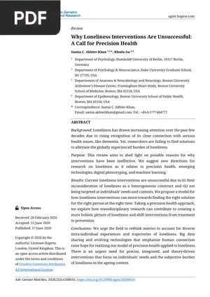 Why Loneliness Interventions Are Unsuccessful: A Call for Precision Health