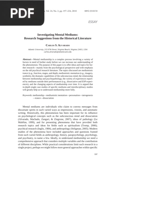 investigating Mental Mediums Research Suggestions from the Historical Literature
