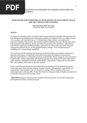 Enneagram and parenting as antecedent on achivement goals and self-regulated learning
