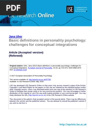 Basic definitions in personality psychology (Article)