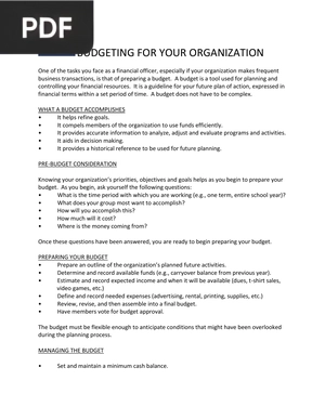 Budgeting for your Organization (Article)