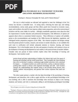 Educational Psychology as a foundation in Teacher Education: Reforming an old Notion
