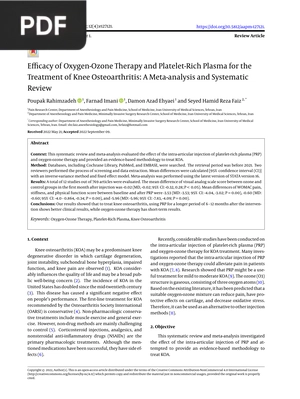 Efficacy of Oxygen-Ozone Therapy and Platelet-Rich Plasma for the Treatment of Knee Osteoarthritis: A Meta-analysis and Systematic Review