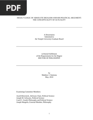 Hegel’S Logic Of Absolute Idealism And His Political Argument - The Conceptuality Of Actuality