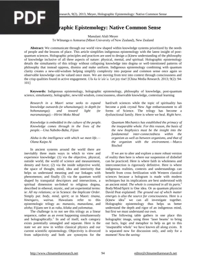 Holographic Epistemology Native Common Sense (Article)