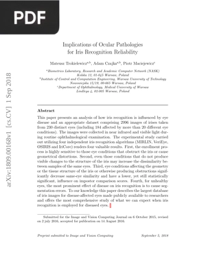 Implications of Ocular Pathologies for Iris Recognition Reliability