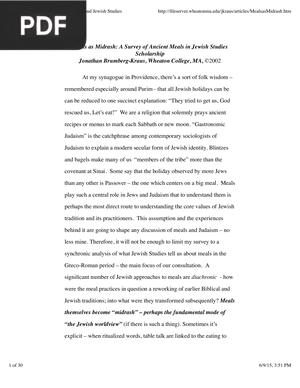 Meals as Midrash: A Survey of Ancient Meals in Jewish Studies