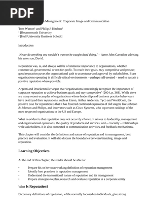 Reputation Management: Corporate Image and Communication
