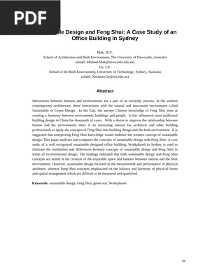 Sustainable Design and Feng Shui: A Case Study of an Office Building in Sydney