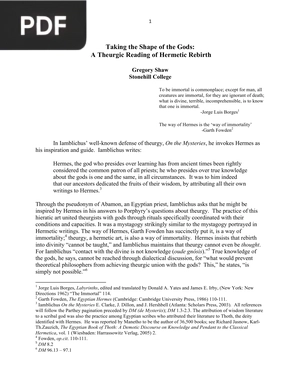 Taking the Shape of the Gods - A Theurgic Reading of Hermetic Rebirth