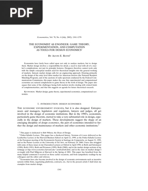 The Economist as Engineer: Game Theory, Experimentation, and Computation as Tools for Design Economics