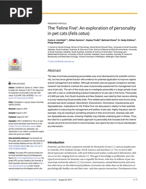 The‘Feline Five’: An Exploration of Personality in Pet Cats (Felis catus)