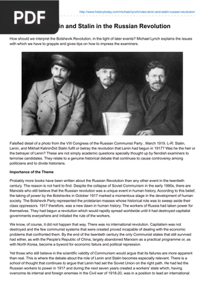 The Roles of Lenin and Stalin in the Russian Revolution (Article)
