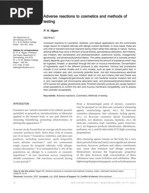 Adverse Reactions to Cosmetics and Methods of Testing