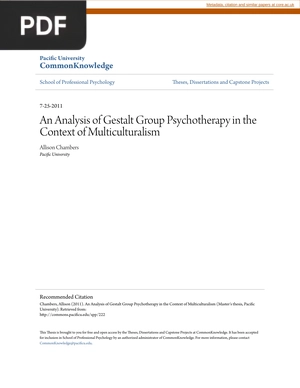 An Analysis of Gestalt Group Psychotherapy in the Context of Multiculturalism